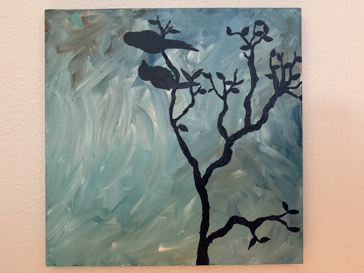 Birds on a branch silhouette — acrylic painting by Christen Ferris