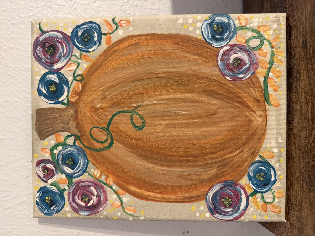 Pumpkin with roses — acrylic painting by Christen Ferris